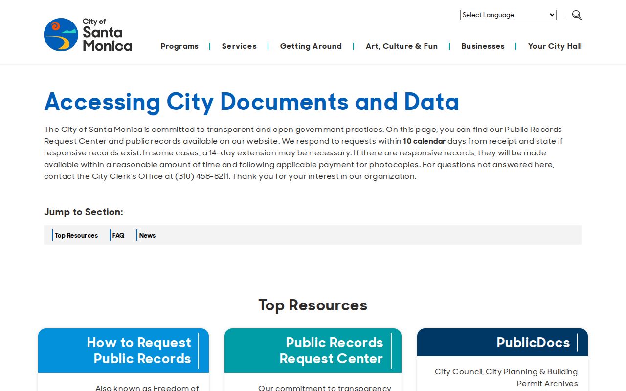 Santa Monica people search city documents hub