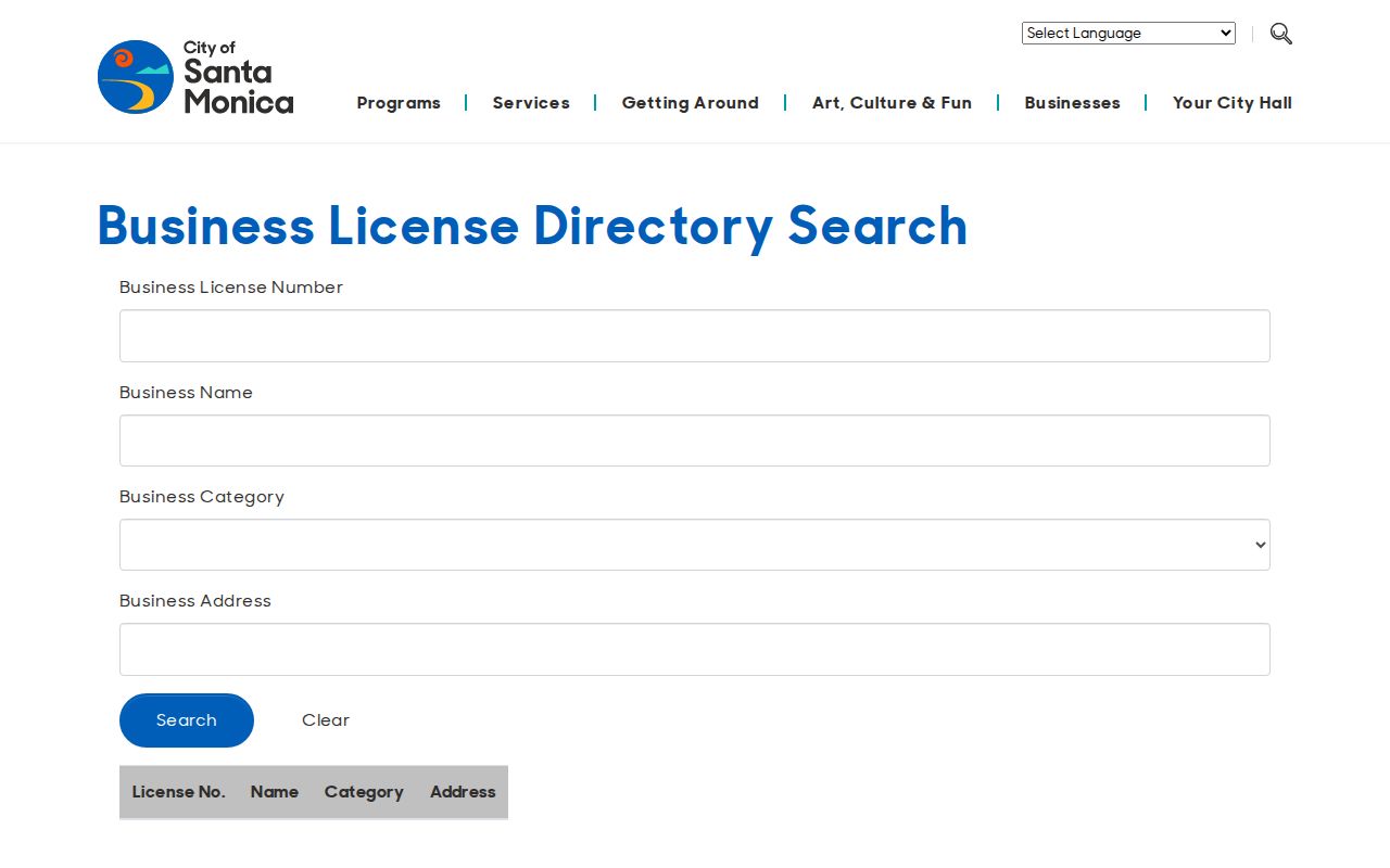 Santa Monica people search business license directory