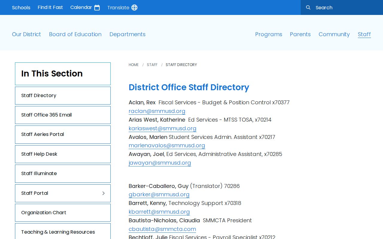 Santa Monica people directories SMMUSD staff search
