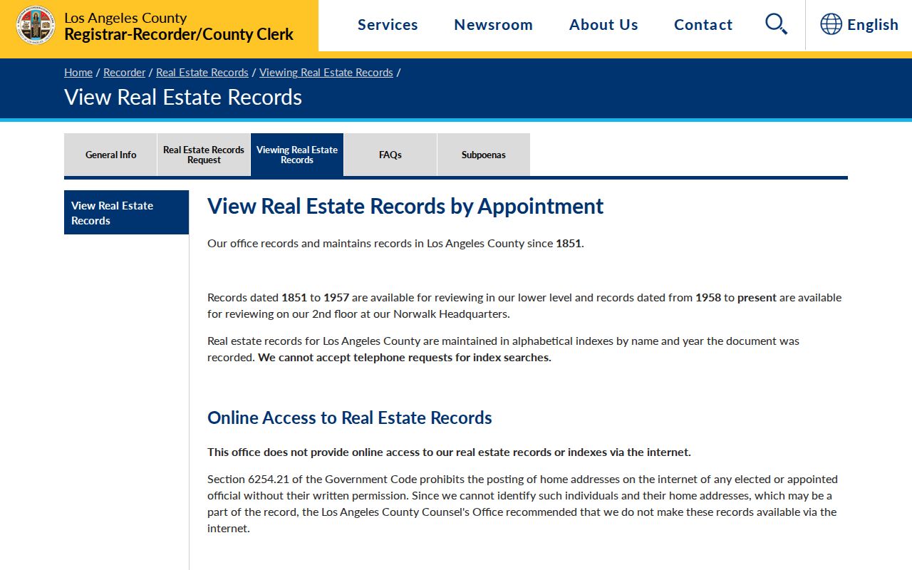 Santa Monica public records instructions for viewing Los Angeles County real estate indexes