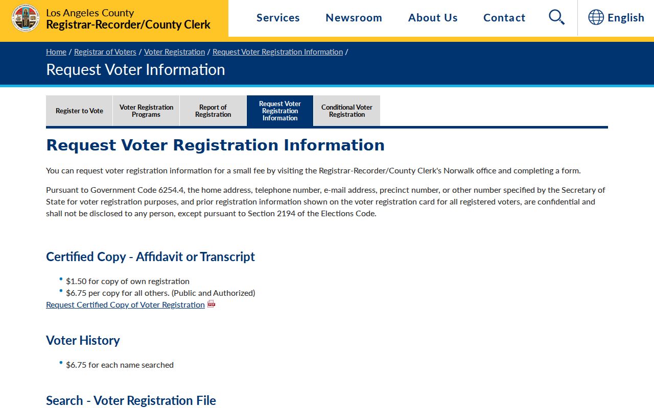 Santa Monica voter registration information request options from Los Angeles County